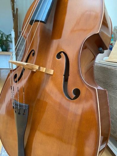 Double Bass 3/4 solid wood, bow & case + pickup