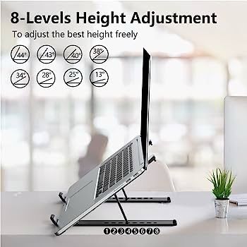 FREE EXPRESS SHIPPING Laptop Stand for Desk, Adjustable Laptop Riser ABS Silicone Foldable Portable Laptop Holder, Ventilated Cooling Notebook Stand for 10-15.6 inch Laptops,Tablet-Black