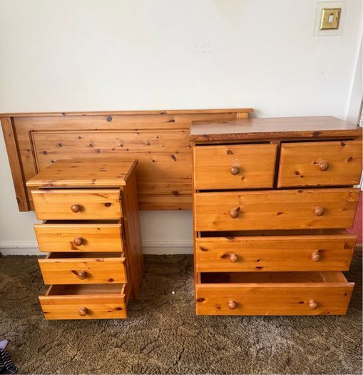 Solid Pine Bedroom Chest of Drawers and Matching Locker