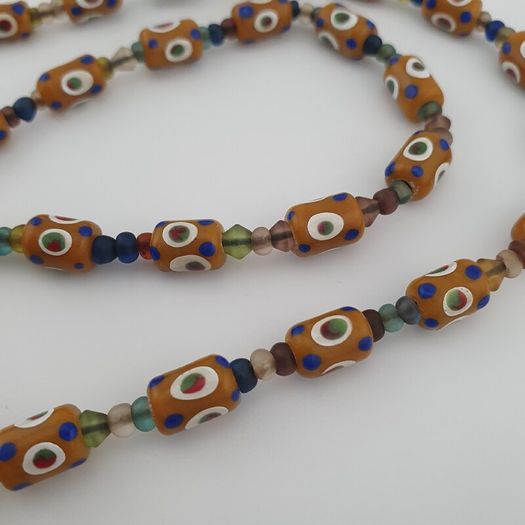 Vintage Venetain Style delicate Dotted Glass Beads & Old Face Glass Pendant Necklace