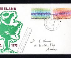 1973 Ireland Entry into the European Economic Community (EEC) Commemorative Stamp Illustrated First Day Cover (FDC) with Ceatharlach (Carlow) cancel