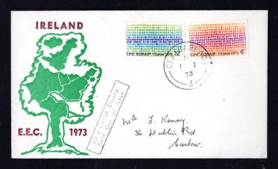1973 Ireland Entry into the European Economic Community (EEC) Commemorative Stamp Illustrated First Day Cover (FDC) with Ceatharlach (Carlow) cancel