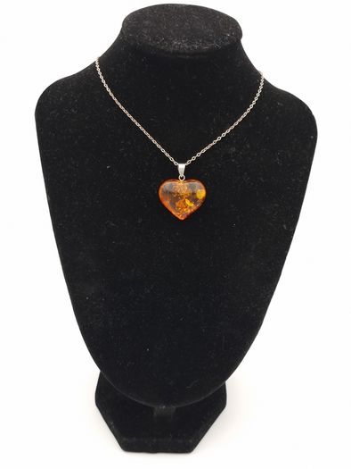 Natural Baltic Amber Heart 925 Silver Necklace