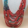 Multi-Strand Tribal Necklace Red Coral, Turquoise Howlite & Lapis Beads Image 10
