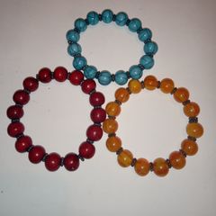 Blue Turquoise Red Jasper Orange Granate Handmade Elastic Bracelet Gemstone from Nepal buy1get1free