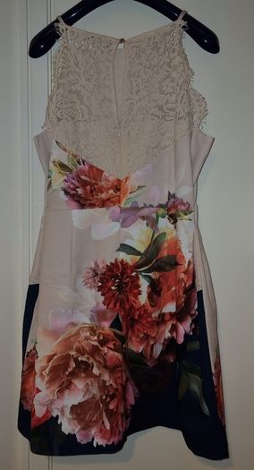 Oasis Lace Back Floral Placement Print Dress S16