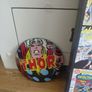 large wooden framed super heroes and villans wall hanging and 2 metal wallhanging discs Image 3