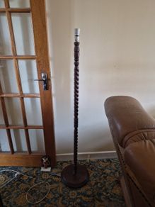 Antique open barley twisted wood floor lamp