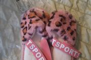 pink furry leopard print slippers
