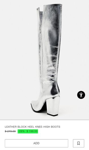 Zara Leather Block Heel Knee-high Boots Silver