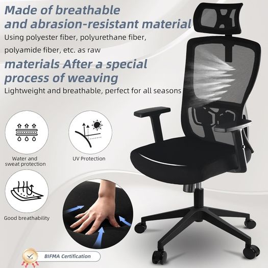 Office Chair, Desk Chair with Adjustable Headrest, Lumbar support and Liftable Armrest, High Back Ergonomic Office Chair, Breathable Mesh Backrest for Comfy, Computer Chair for Home/Office