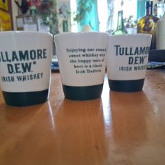 3 ceramic Tullamore Dew whiskey shot glasses