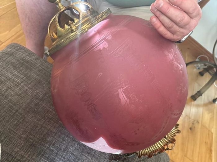 Victorian Manskenslampa Moonlight Etched Cranberry Hanging Ceiling Light Shade