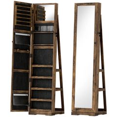 360 Swivel Jewellery Cabinet, Free Standing Full Length Mirror with Storage, Lockable Jewellery Organiser with Built-in Makeup Mirror and Storage Shelves for Bedroom, Rustic Brown