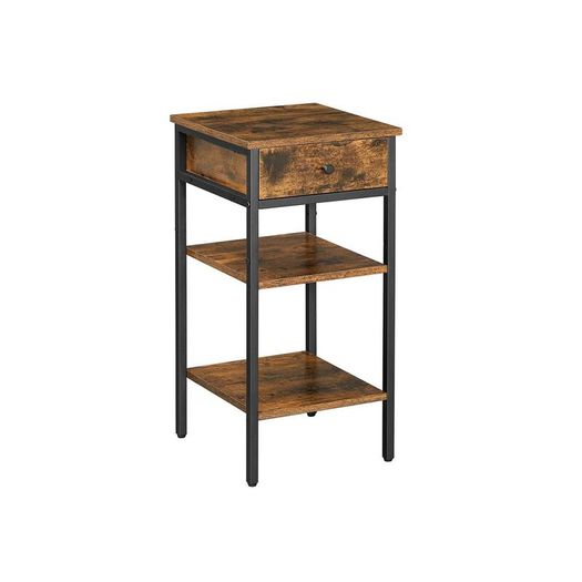 Set of 2 Vintage Brown & Black Bedside Tables with Drawer & Shelves