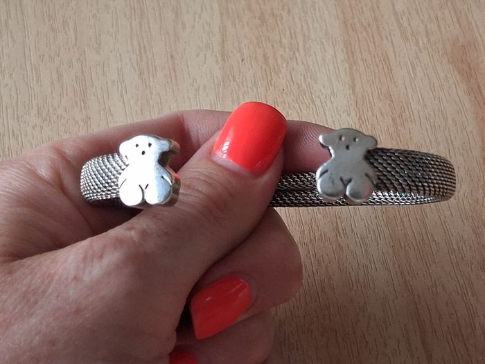 Tous silver mesh bangle bracelet with teddy bears