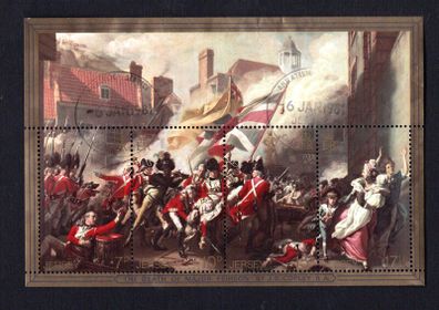 1981 Jersey Bicentenary of Battle of Jersey. The Death of Major Pelsron by JS Copley Commemorative Stamps Miniature Sheet Used on first day of issue 6th January 1981