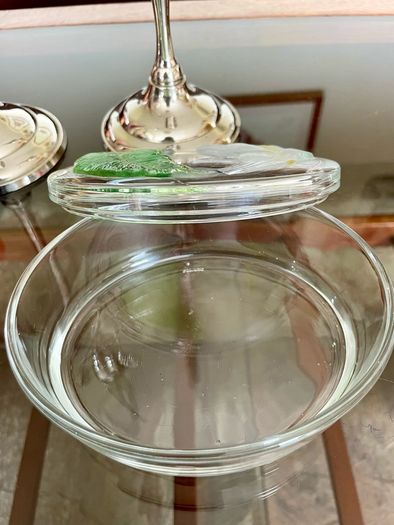 Vintage Calla Lily Oval Glass Lidded Dish Keepsake Box France
