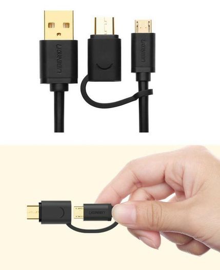Ugreen 1M 2-in-1 (USB-C & Micro USB) QC 3.0 Fast Charger & Data Sync Gold Plated Cable (Brand New/Warranty)