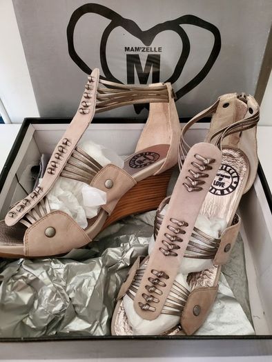 Ladies platform sandals shoes real leather Mamzelle Vito soft taupe size uk 7