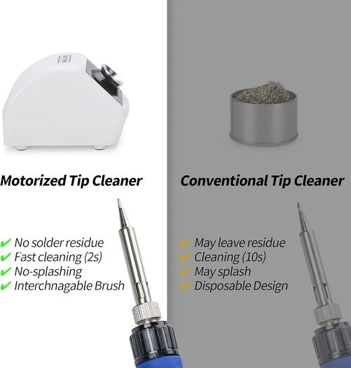 200C Motorized Soldering Iron Tips Cleaner with Infra-red Sensor, 4 Brass Wool Brushes, 12V Power Adapter, and Pry Bar - Compact Soldering Iron Tips Brass Cleaner(UK Plug)