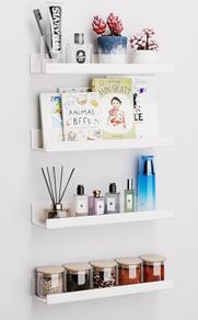 4 Pack White Adhesive Shelves, 15"x4" No Drill Acrylic Wall Shelves | Dual-Mount (Adhesive or Screws) Waterproof Storage Bathroom Shelf Organizer for Kitchen, Living Room, Bedroom