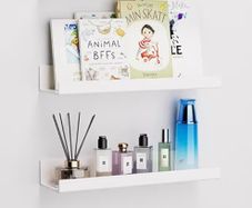 4 Pack White Adhesive Shelves, 15"x4" No Drill Acrylic Wall Shelves | Dual-Mount (Adhesive or Screws) Waterproof Storage Bathroom Shelf Organizer for Kitchen, Living Room, Bedroom