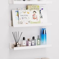4 Pack White Adhesive Shelves, 15"x4" No Drill Acrylic Wall Shelves | Dual-Mount (Adhesive or Screws) Waterproof Storage Bathroom Shelf Organizer for Kitchen, Living Room, Bedroom
