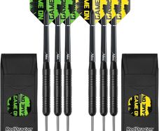 FREE P&P Steel Darts Set, Professional 23g Darts Tip with Non-Slip Stainless Steel Shaft, Poly Flights, PVC Shafts, Dart Sharpener, Rubber Rings, Flight Protecter, with Gift Box