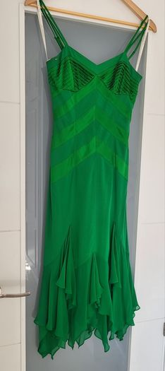 KAREN MILLEN Kelly green 100% Silk ruffle hem midi Sz 8UK - Rrp 209 (New)