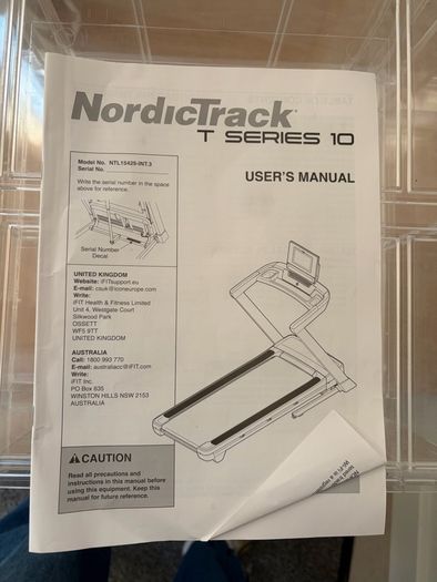 Nordic track T series 10 treadmill. Used excellent condition