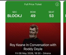 Roy Keane in Conversation with Roddy Doyle (2 x Tickets) - 8th May