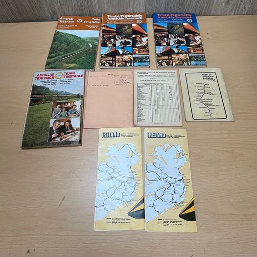 1970s CIE Irish Railway Passenger Train Timetables x 8 - Maps - Bundle