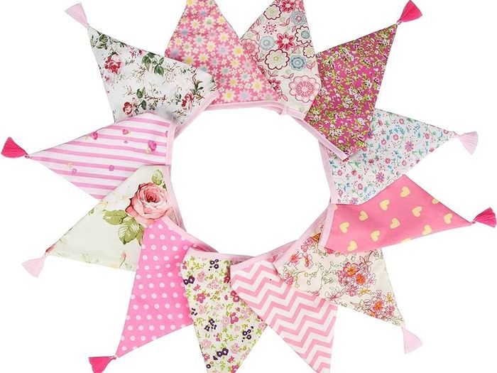 NEW SALE Fabric Bunting Banner with Tassel, 3.3M Double Sided Cotton Tassel Banner with 12 Pink Triangle Pennants, Vintage Cloth Garlands for Nursery Bedroom Playhouse Decoration