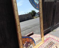 Antique French Mirror  large standing 6 foot high with stained glass  1920s Beautiful  Patina  a ine of a kind piece
