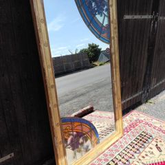 Antique French Mirror  large standing 6 foot high with stained glass  1920s Beautiful  Patina  a ine of a kind piece