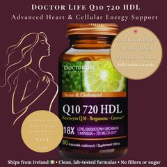 Doctor Life Q10 720 HDL  High-Bioavailability CoQ10 with Bergamot & Pomegranate | Energy Vitality  Circulation (60 Capsules)