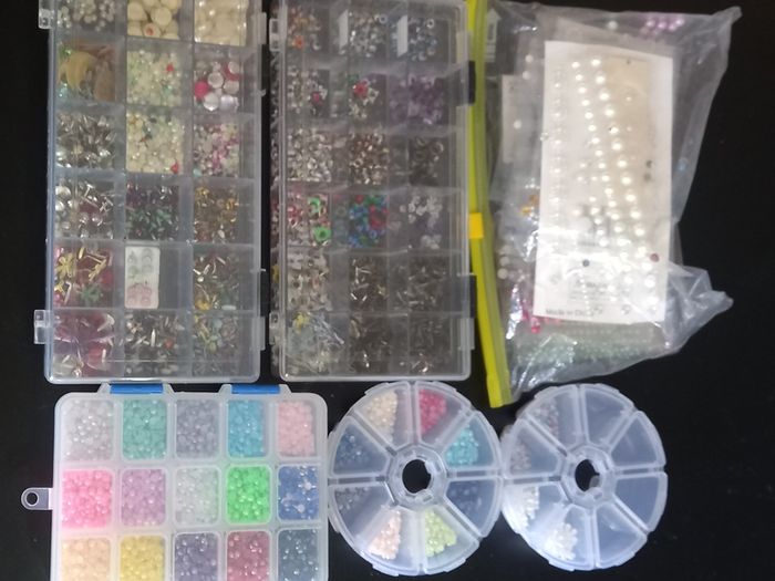 Job lot of Ribbon, Flat backed Pearls & Embellishments