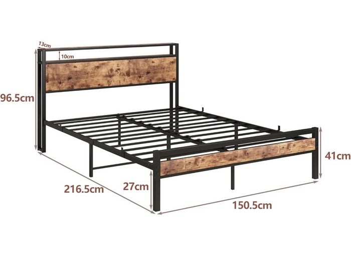 King Size Bed Frame with Storage Wooden Headboard