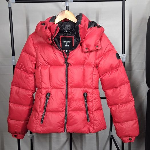 Superdry Women Red Hooded Down Puffer Jacket Size S