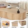 1000 mm Lift Top Coffee Table, Fluted Oval Coffee Table with 3 Hidden Compartment, Mid Century Wooden Oval Center Desk with Storage, Lift Up Tabletop for Home & Office, Easy Assembly, Burlywood Image 2