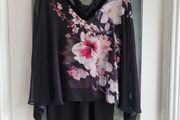 WALLIS Black floral cape layered dress Sz 12