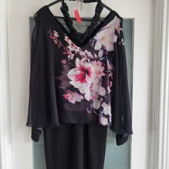 WALLIS Black floral cape layered dress Sz 12