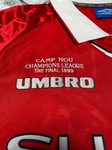 Vintage Umbro Manchester United 1999 Champions League The Final Nou Camp Home Jersey No.20 Solsjkaer Mens Size Small