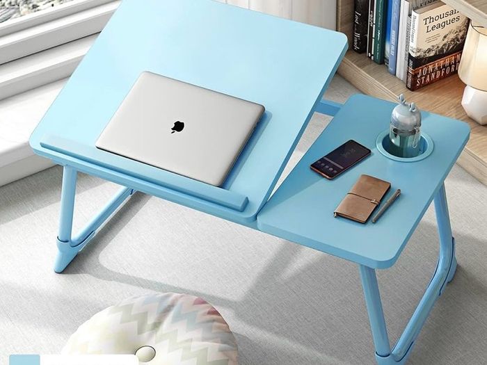 Laptop Bed Table with Foldable Legs & Cup Slot, Reading Holder Notebook Stand Breakfast Bed Tray Book Holder for Sofa, Bed, Terrace, Balcony (Blue)