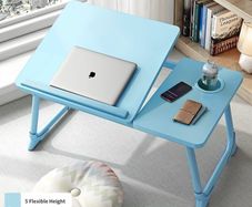 Laptop Bed Table with Foldable Legs & Cup Slot, Reading Holder Notebook Stand Breakfast Bed Tray Book Holder for Sofa, Bed, Terrace, Balcony (Blue)
