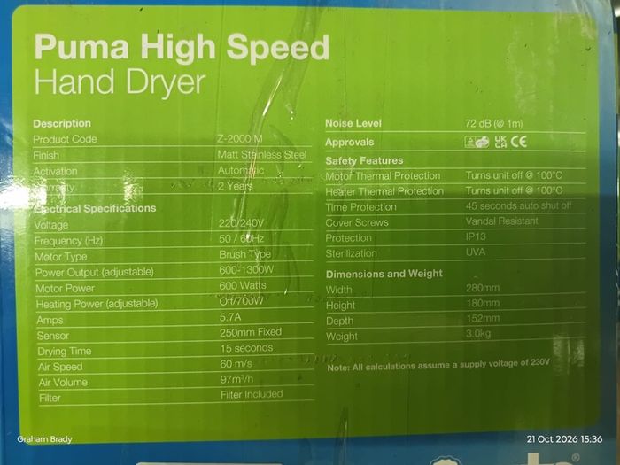 2No. ATC Puma High Speed Hand Dryer