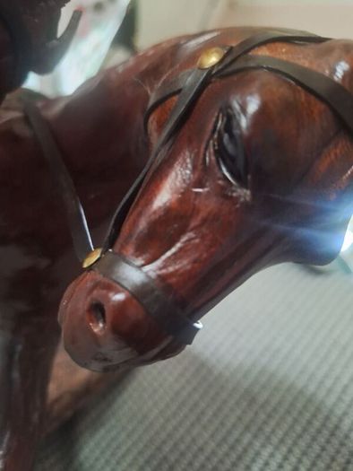 Vintage 1950s/60s Carved Wood wrapped in leather horses