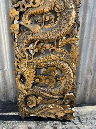 Carved hardwood gilt Dragon wall hanging