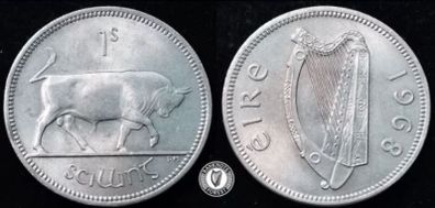 [#2544] - Ireland 1968 | Irish 1s | One Shilling | Bull | KM.14a | UNC